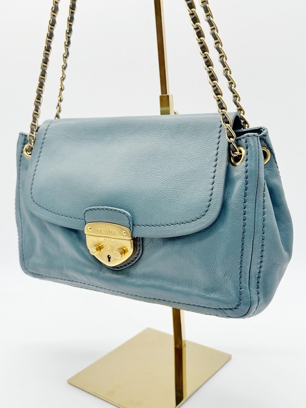Teal Blue Prada Leather Shoulder Bag
